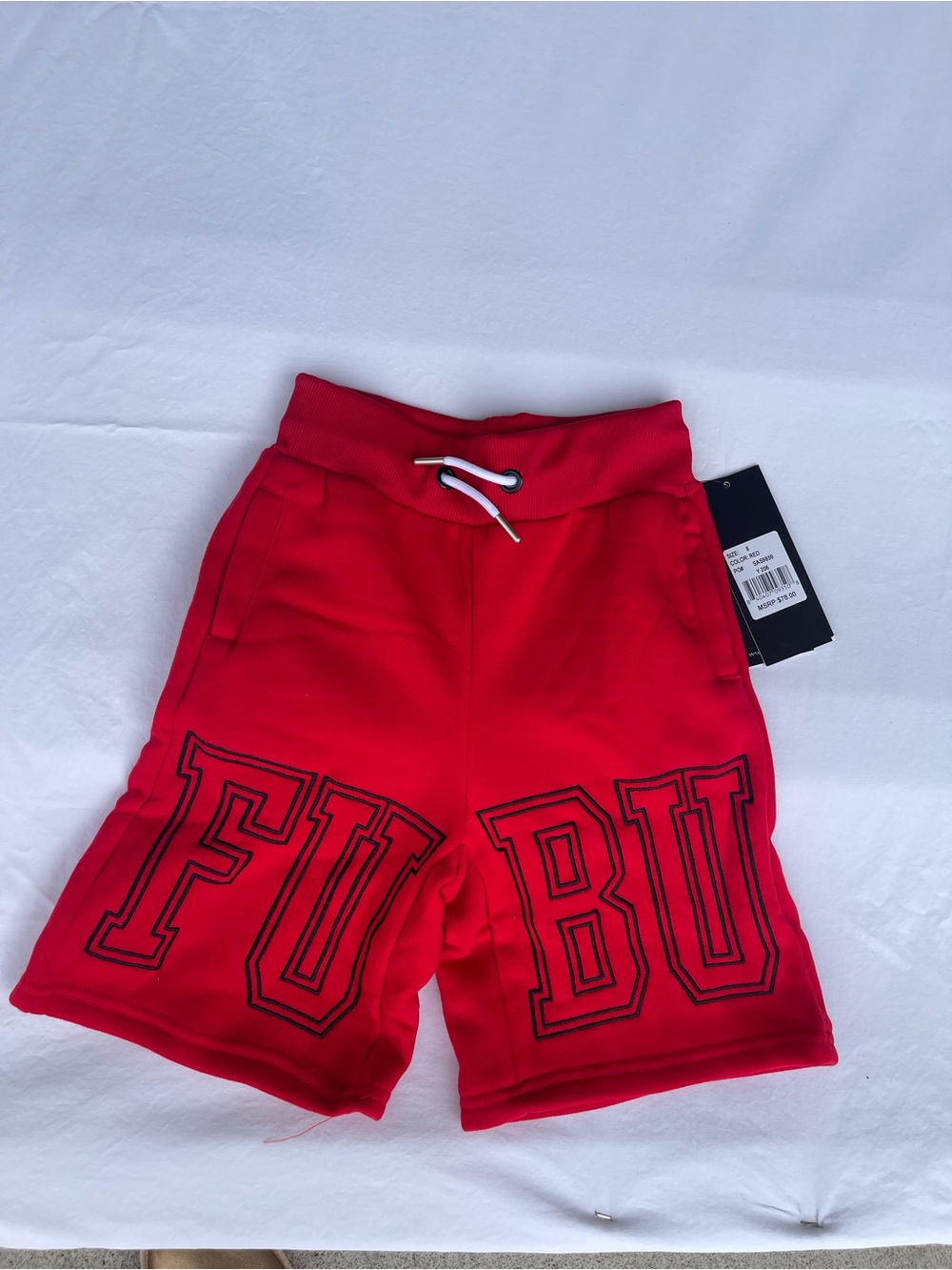 FUBU Boys Red Fleece Varsity Logo Shorts Size 8 NWT SAS9859